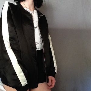 Black and white bomber jacket with embroidery